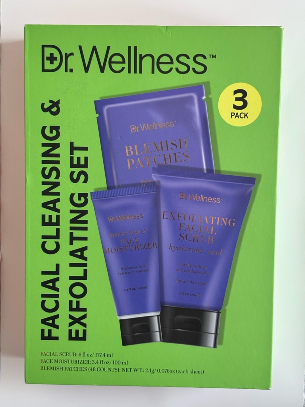 Mens Skincare Set Dr Wellness Face Wash Scrub Moisturizer Acne Patch Kit
